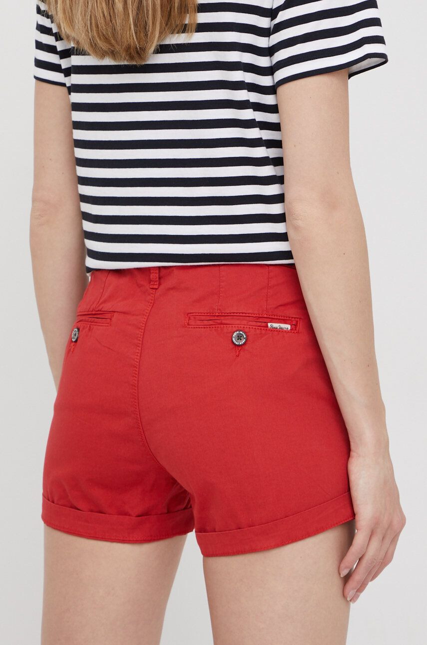 Pepe Jeans Bavlněné šortky Balboa Short dámské červená barva hladké medium waist - Pepit.cz