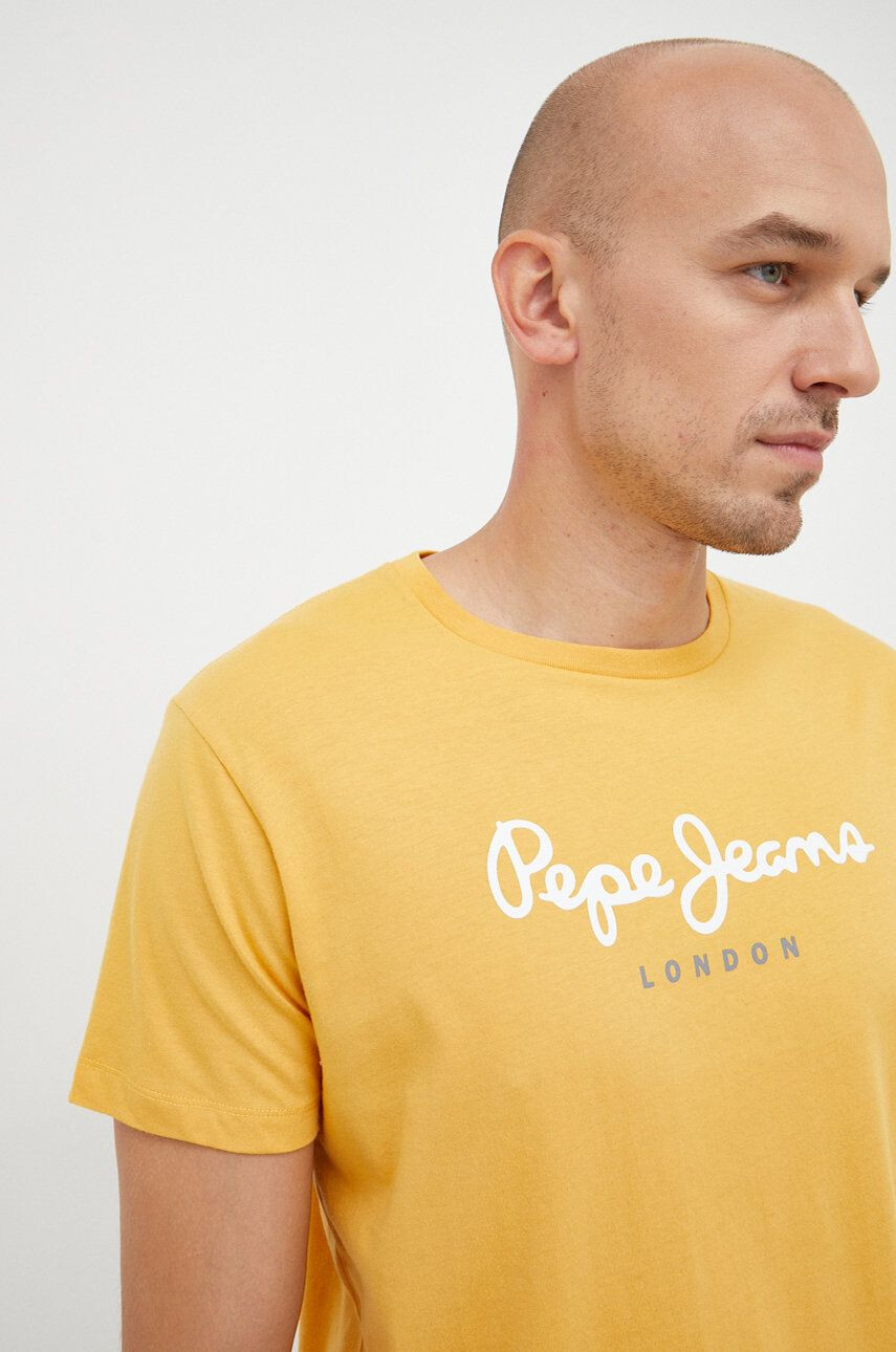 Pepe Jeans Bavlněné tričko žlutá barva s potiskem - Pepit.cz