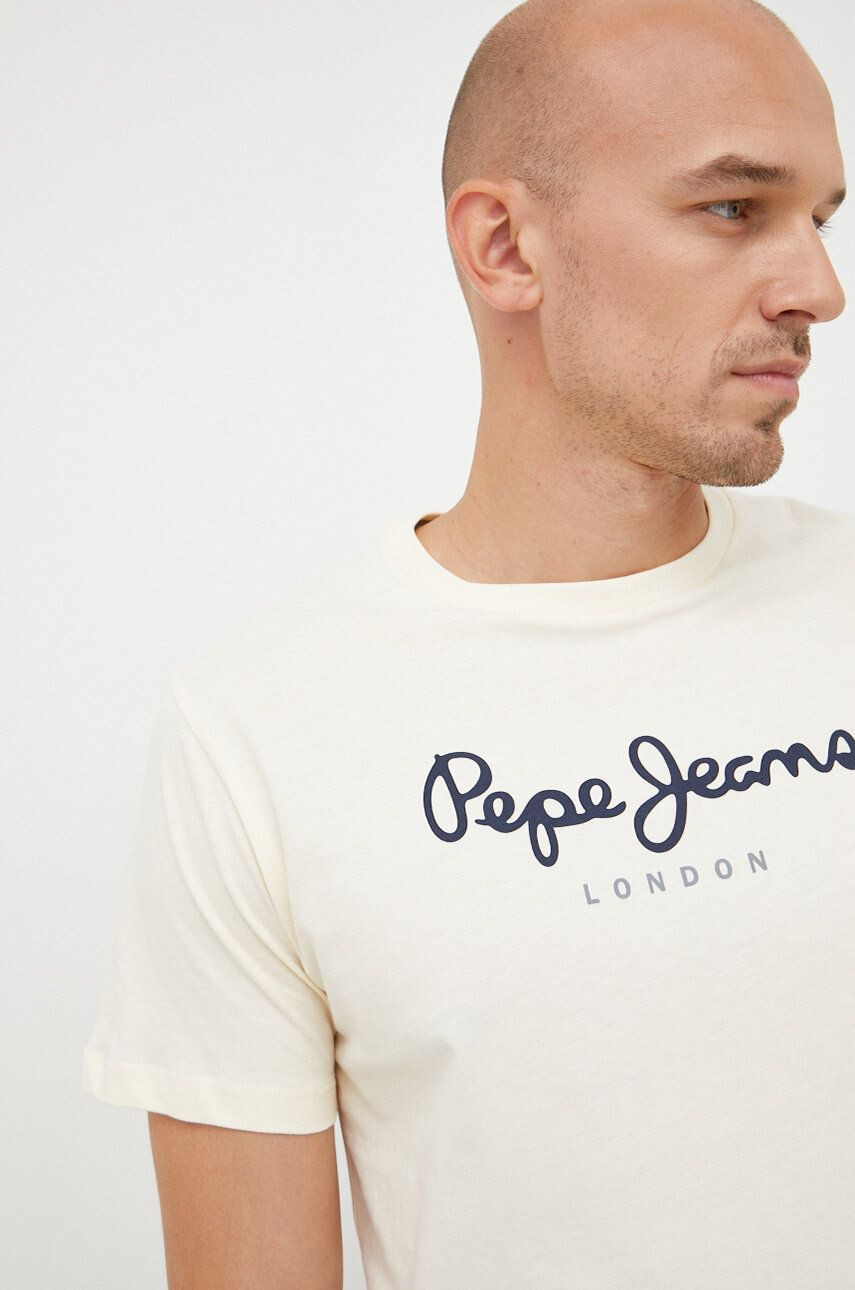 Pepe Jeans Bavlněné tričko béžová barva s potiskem - Pepit.cz