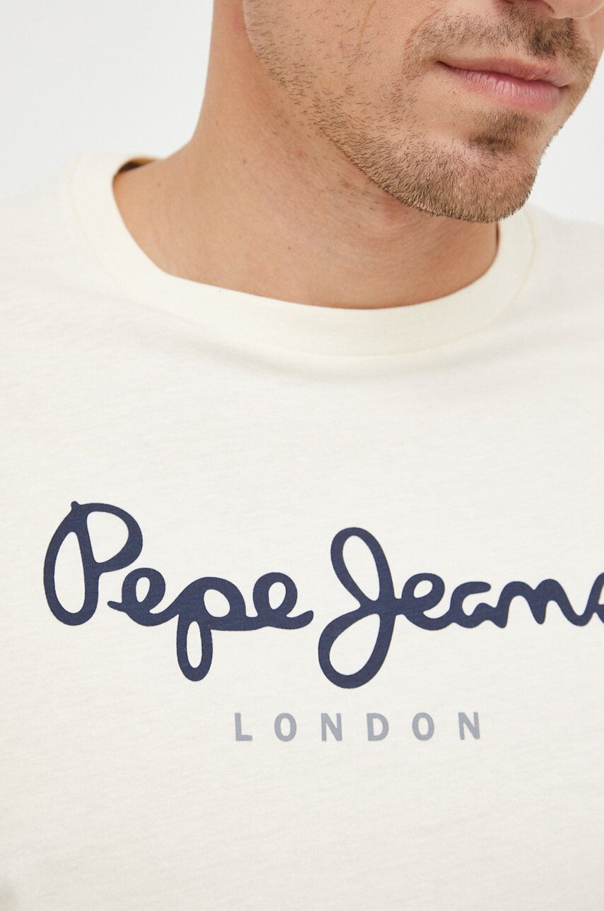 Pepe Jeans Bavlněné tričko béžová barva s potiskem - Pepit.cz