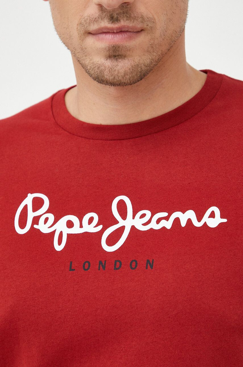 Pepe Jeans Bavlněné tričko vínová barva s potiskem - Pepit.cz