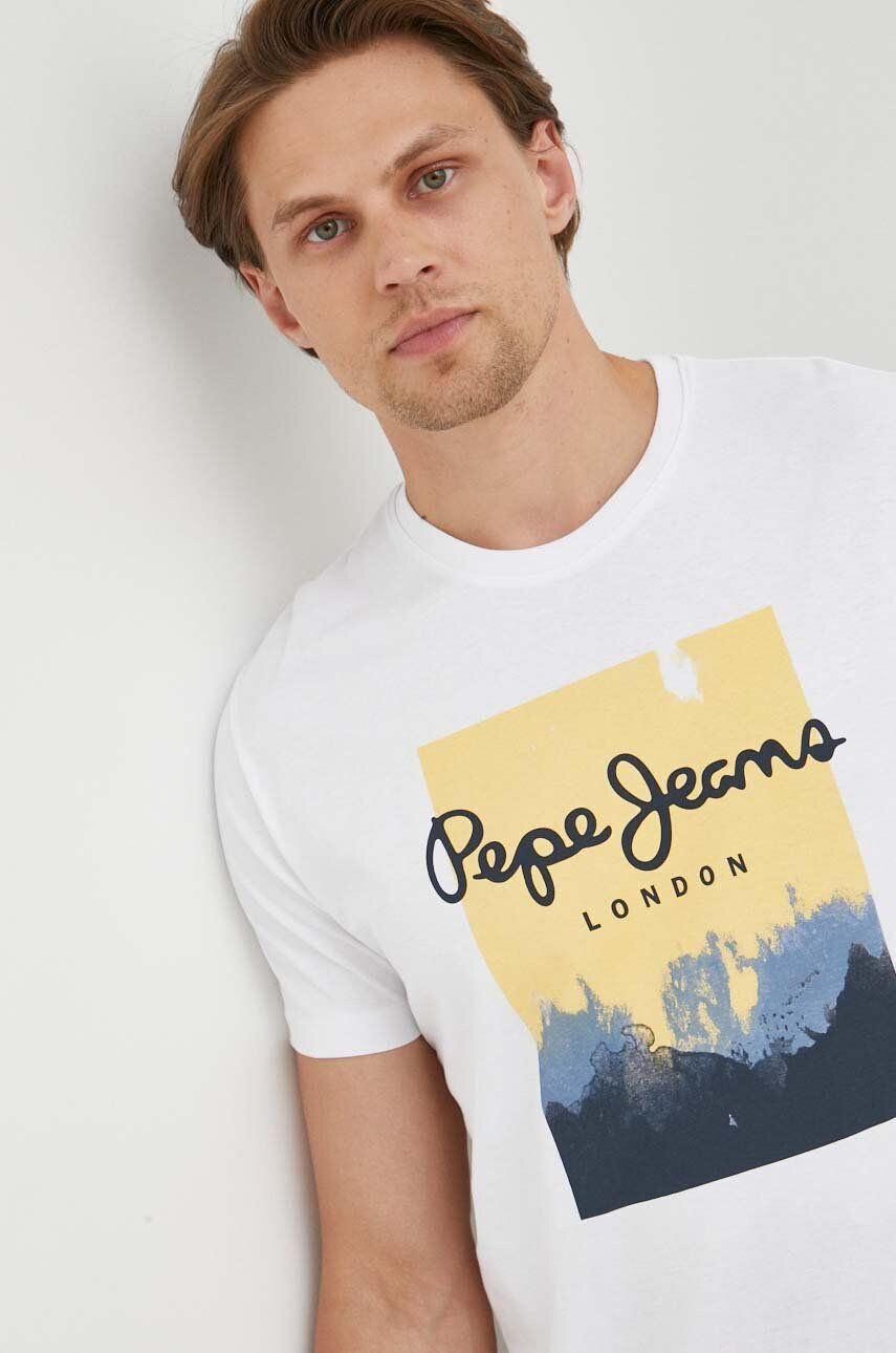 Pepe Jeans Bavlněné tričko bílá barva s potiskem - Pepit.cz