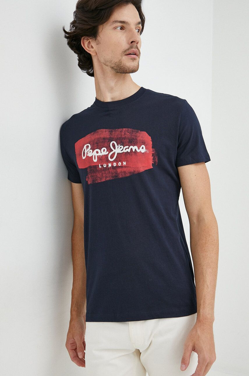 Pepe Jeans Bavlněné tričko tmavomodrá barva s potiskem - Pepit.cz