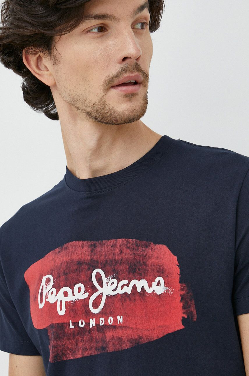 Pepe Jeans Bavlněné tričko tmavomodrá barva s potiskem - Pepit.cz