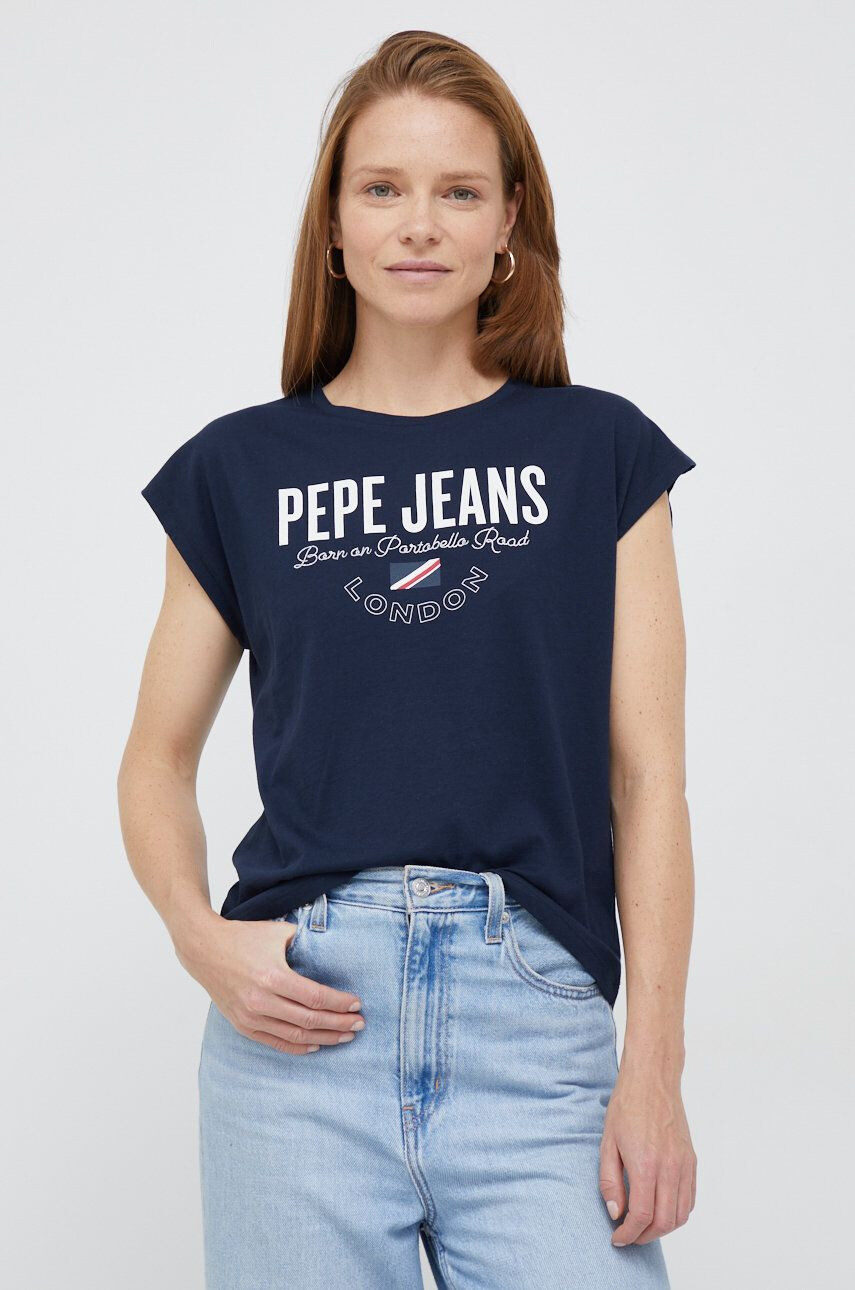 Pepe Jeans Bavlněné tričko béžová barva s potiskem - Pepit.cz