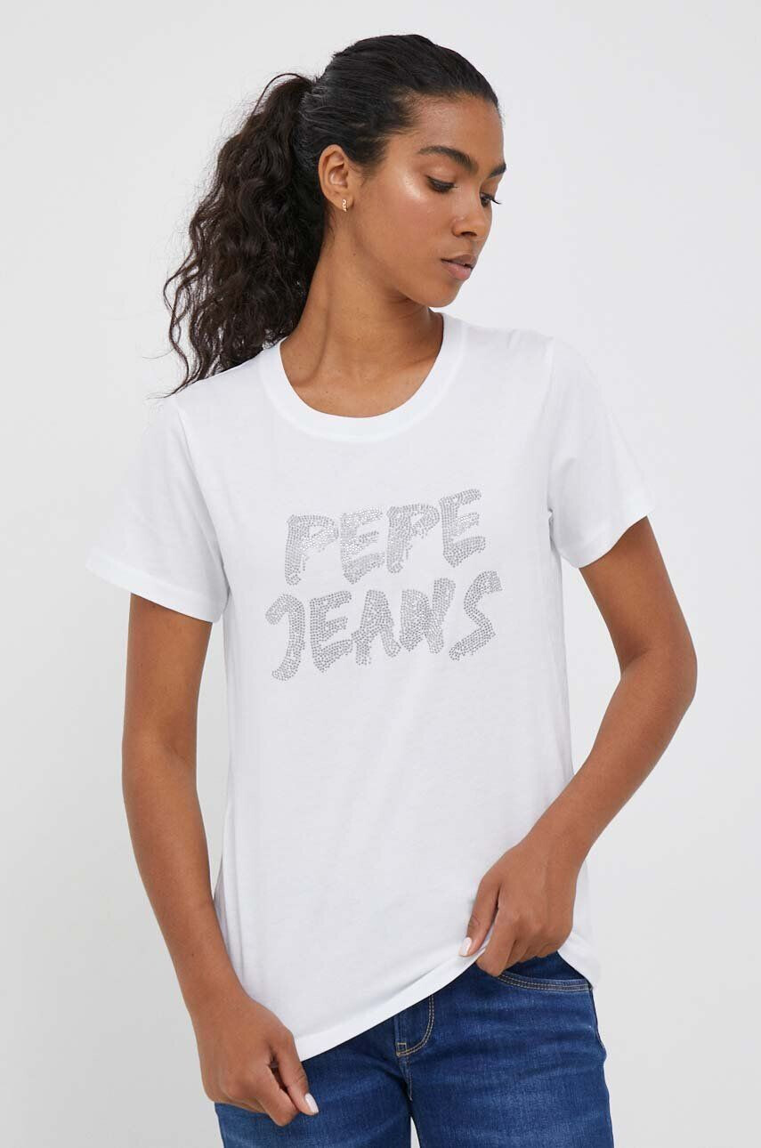 Pepe Jeans Bavlněné tričko bílá barva - Pepit.cz