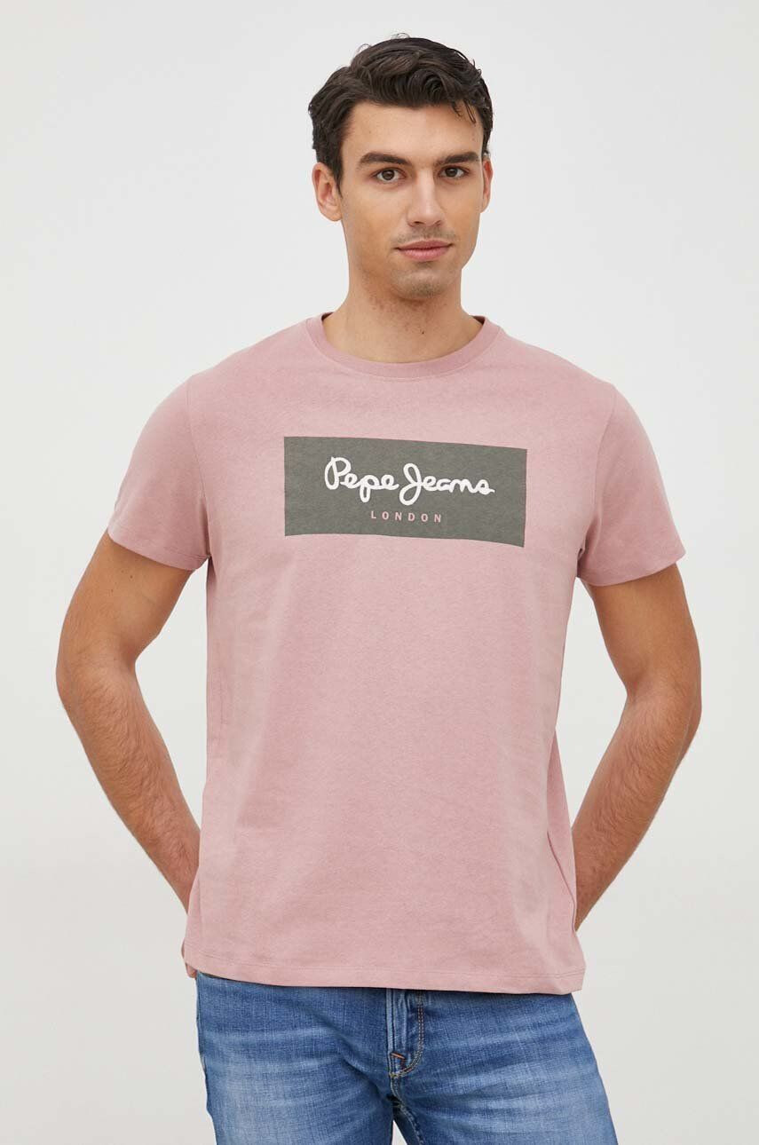 Pepe Jeans Bavlněné tričko Aaron růžová barva s potiskem - Pepit.cz