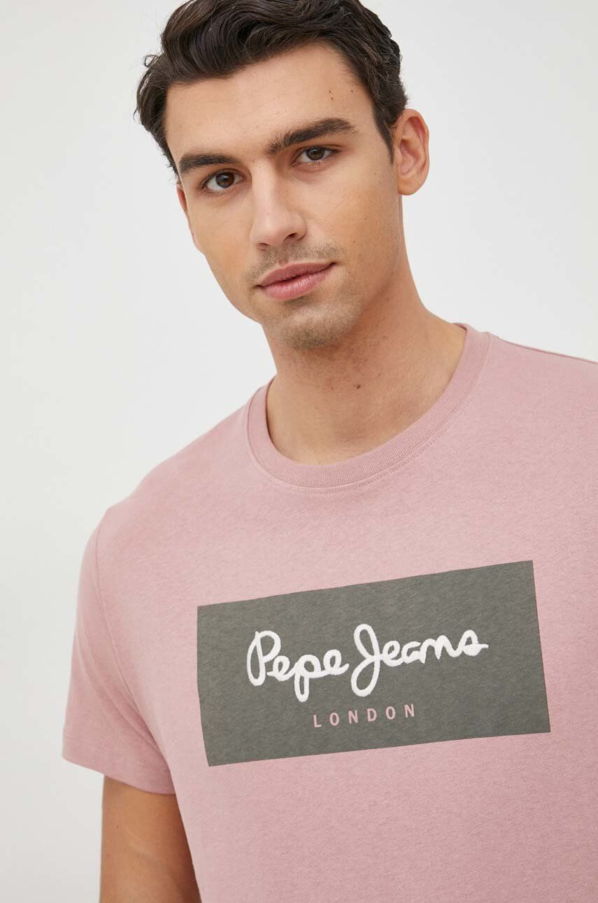 Pepe Jeans Bavlněné tričko Aaron růžová barva s potiskem - Pepit.cz