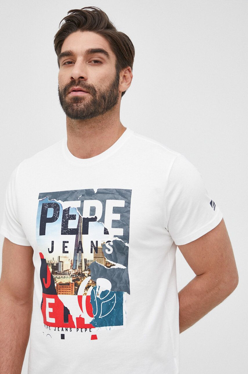 Pepe Jeans Bavlněné tričko Ainsley bílá barva s potiskem - Pepit.cz