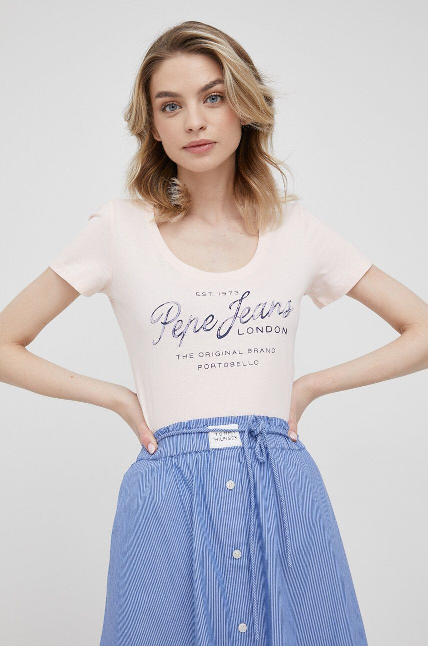 Pepe Jeans Bavlněné tričko Baia růžová barva - Pepit.cz