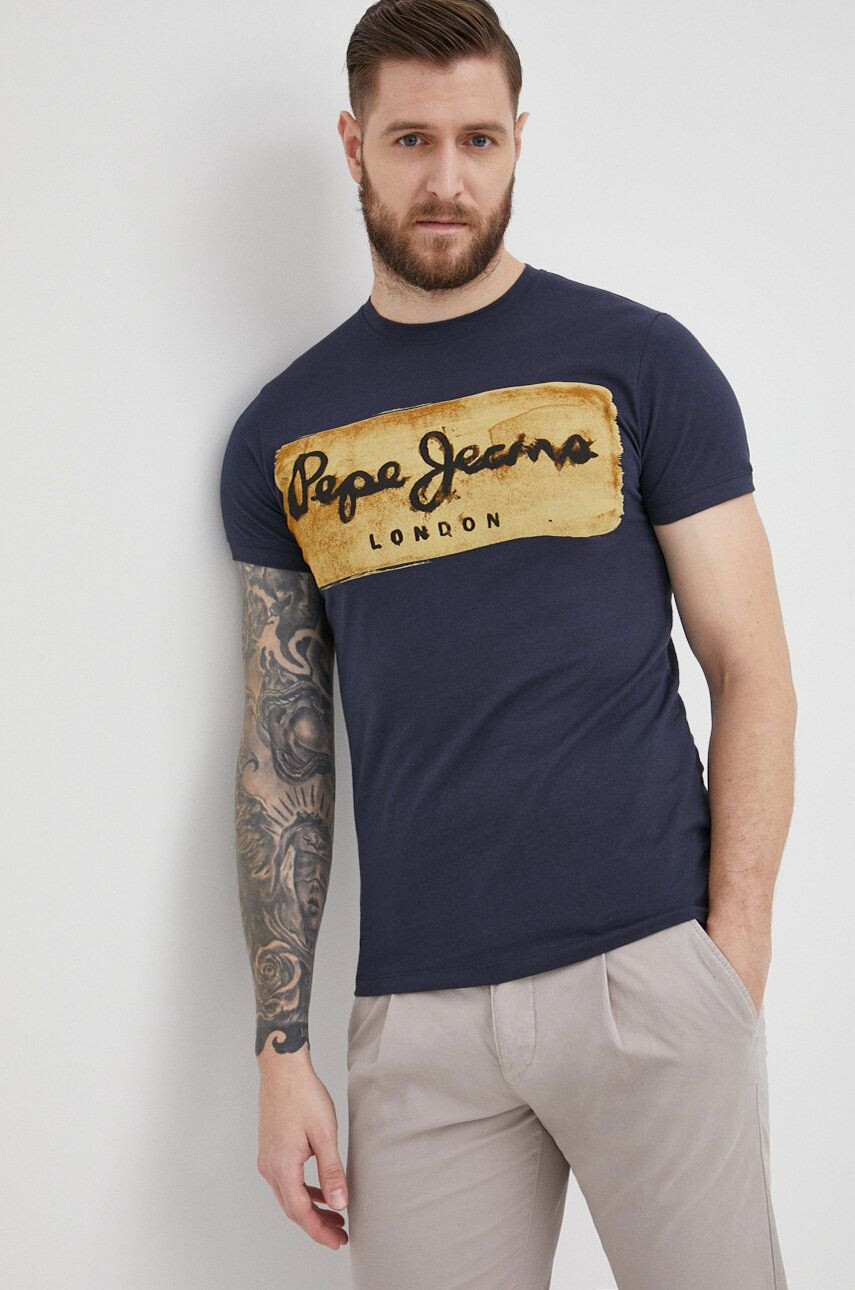 Pepe Jeans Bavlněné tričko Charing N tmavomodrá barva s potiskem - Pepit.cz