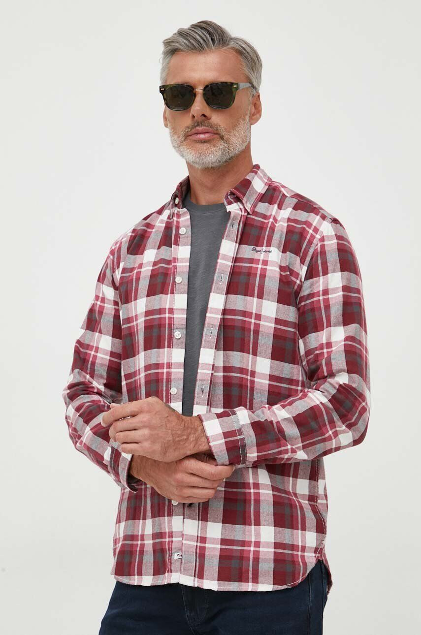 Pepe Jeans Košile Cressing vínová barva regular s límečkem button-down - Pepit.cz