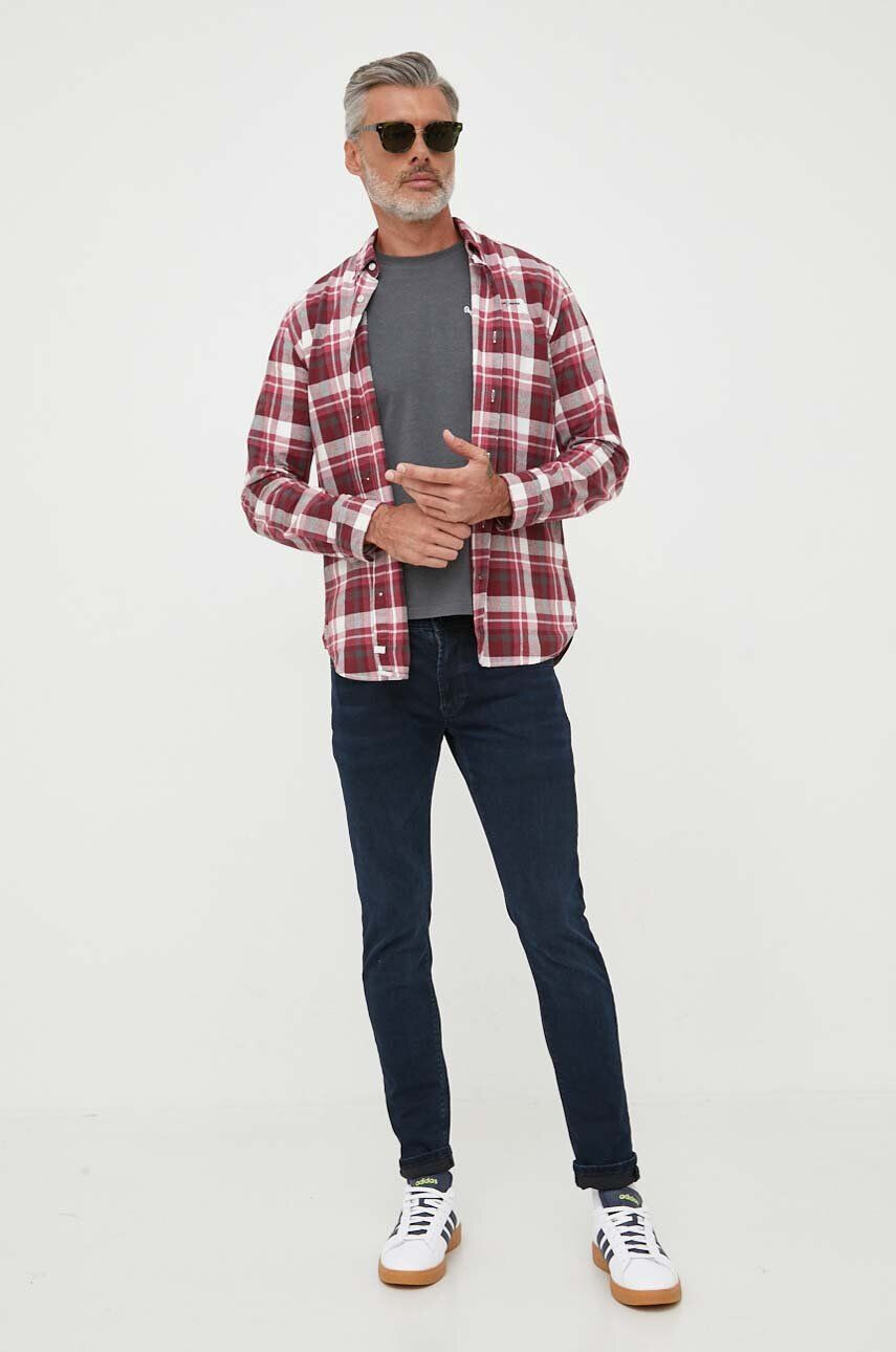 Pepe Jeans Košile Cressing vínová barva regular s límečkem button-down - Pepit.cz