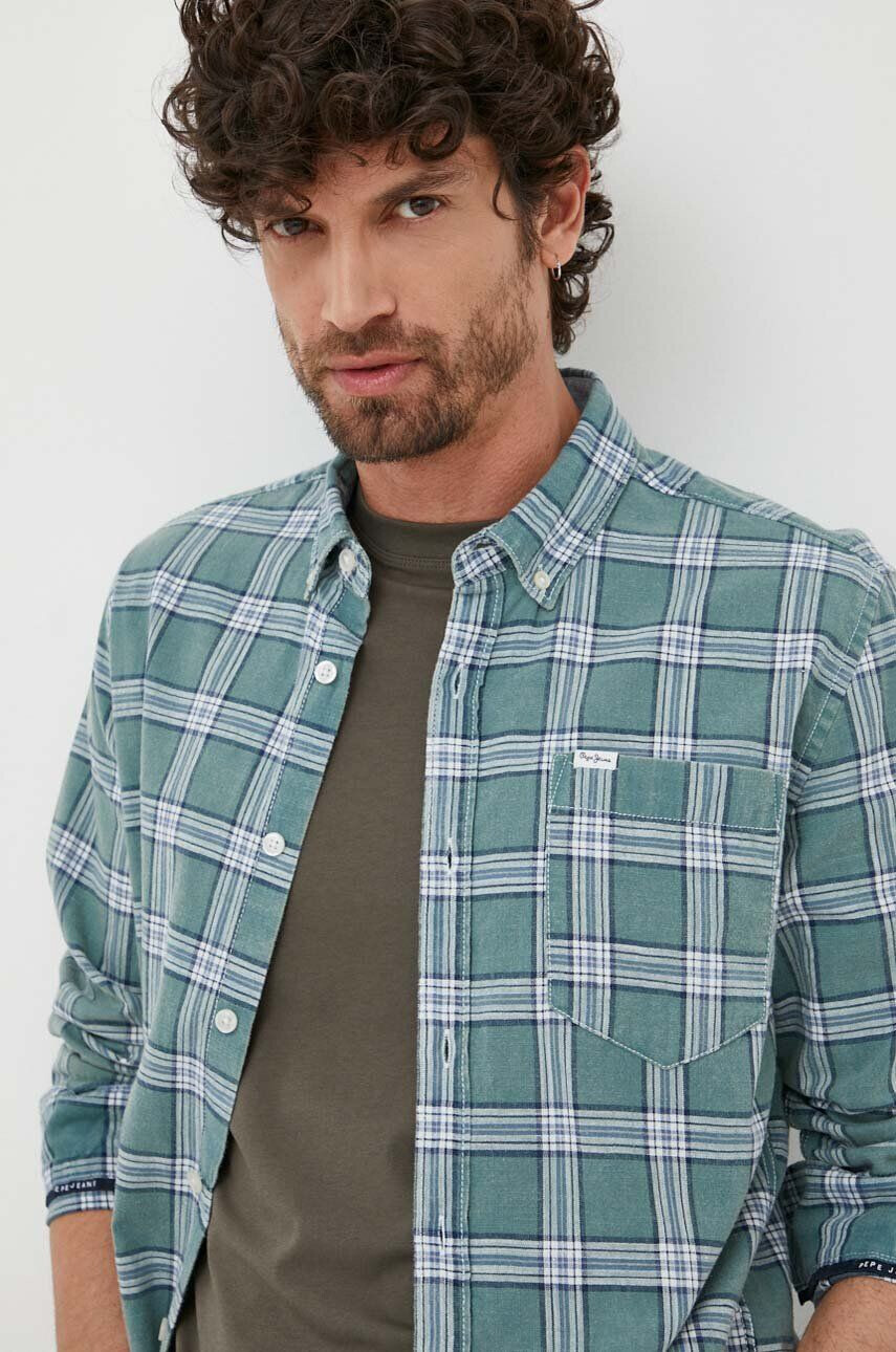 Pepe Jeans Košile Crow zelená barva slim s límečkem button-down - Pepit.cz