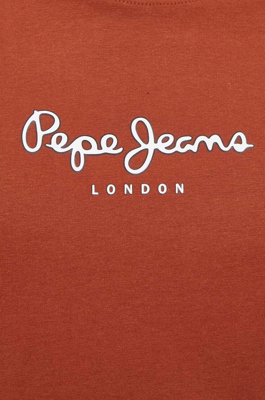 Pepe Jeans Bavlněné tričko EDWARD hnědá barva s potiskem - Pepit.cz