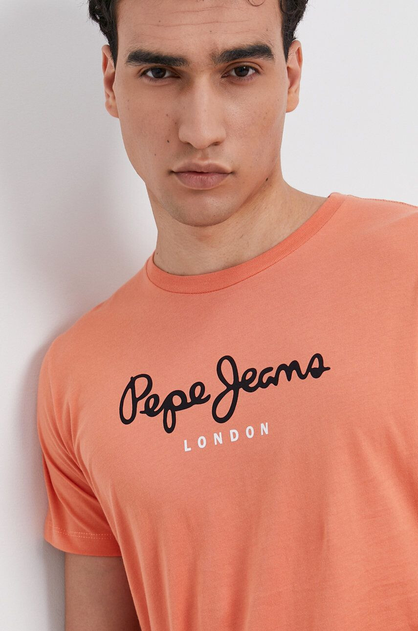 Pepe Jeans Bavlněné tričko Eggo oranžová barva s potiskem - Pepit.cz