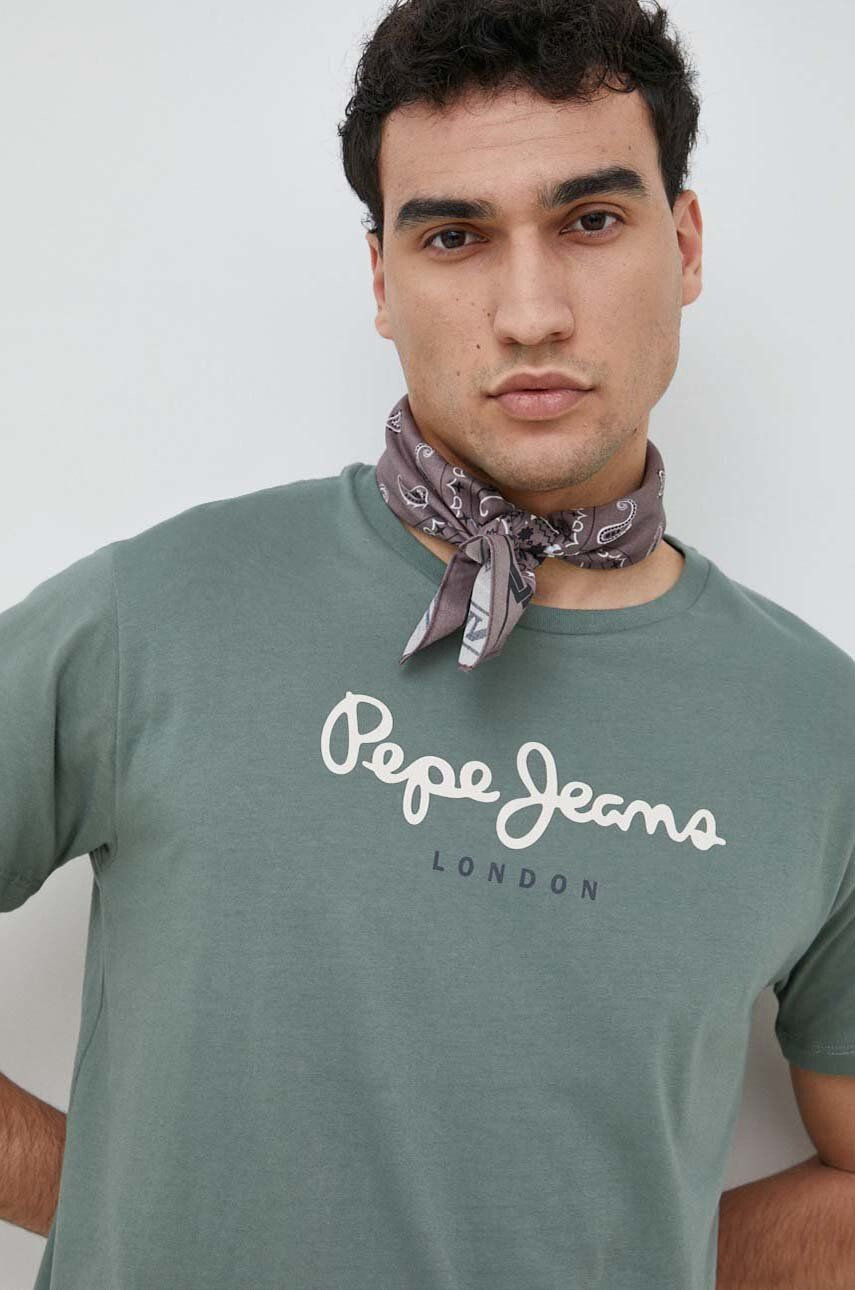 Pepe Jeans Bavlněné tričko Eggo zelená barva s potiskem - Pepit.cz