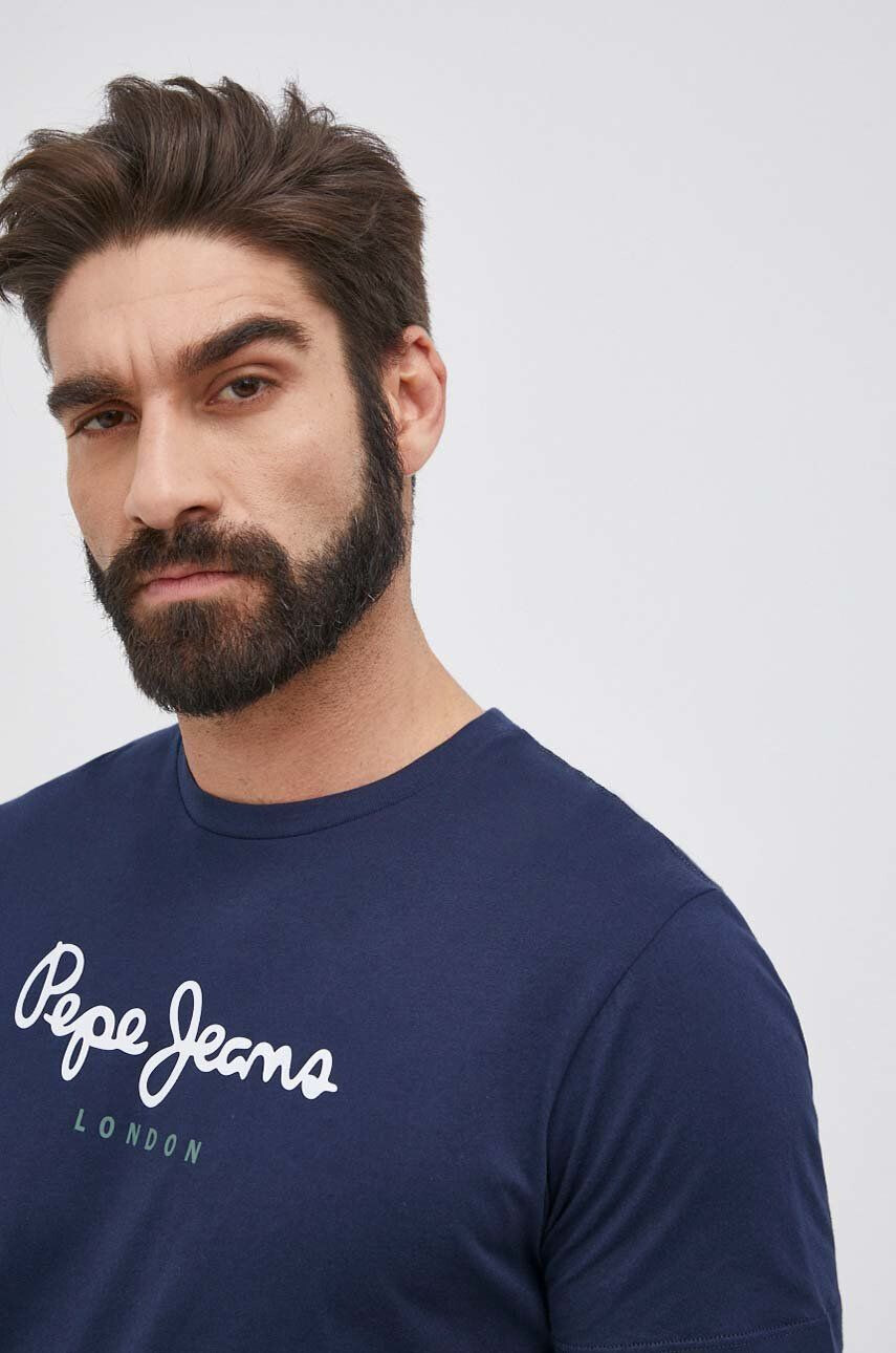 Pepe Jeans Bavlněné tričko Eggo tmavomodrá barva s potiskem - Pepit.cz