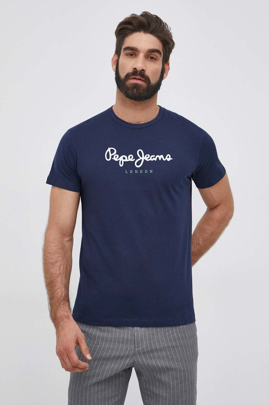 Pepe Jeans Bavlněné tričko Eggo tmavomodrá barva s potiskem - Pepit.cz