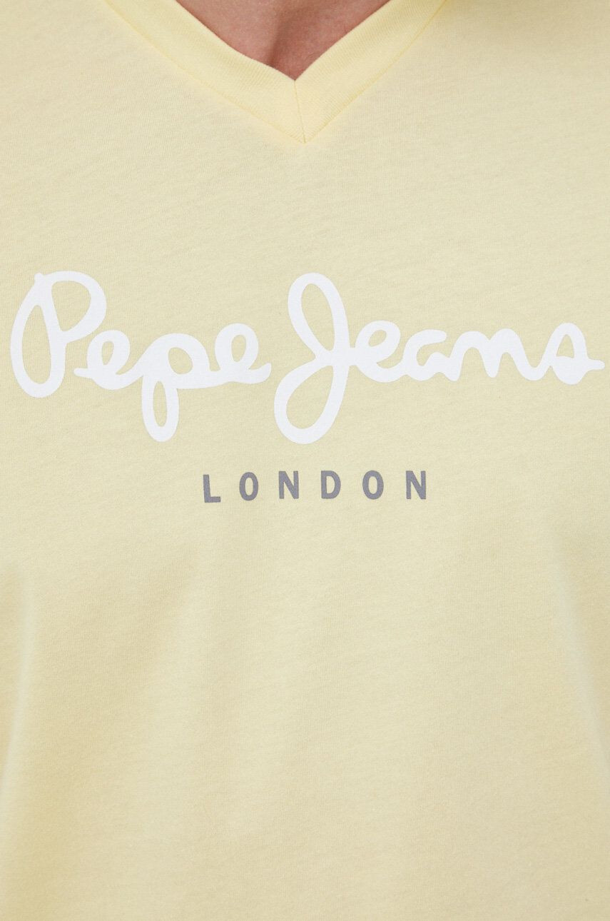 Pepe Jeans Bavlněné tričko Eggo V N žlutá barva s potiskem - Pepit.cz