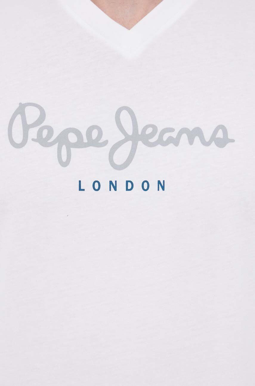 Pepe Jeans Bavlněné tričko Eggo V N bílá barva s potiskem - Pepit.cz