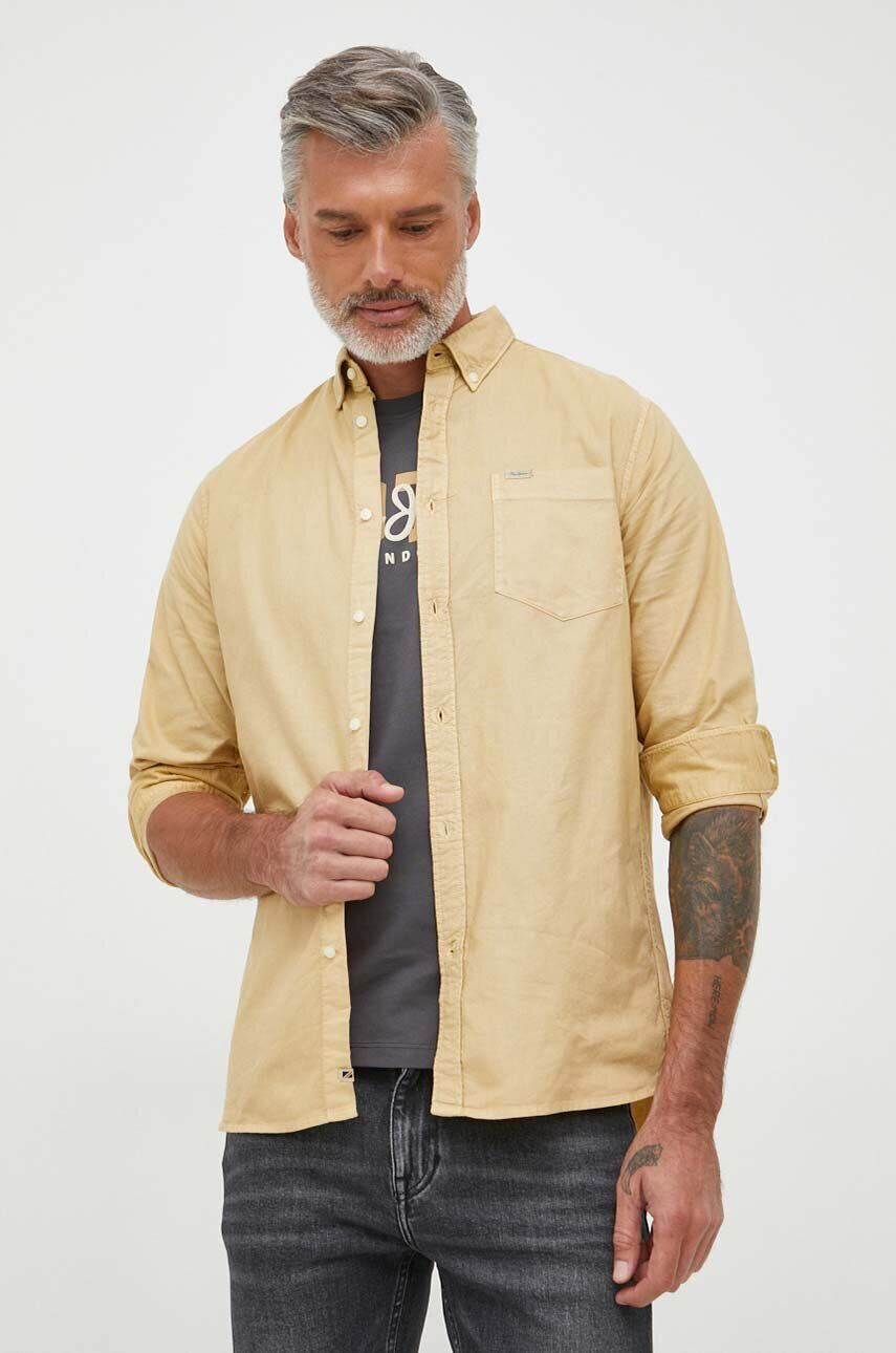 Pepe Jeans Košile Fabio béžová barva regular s límečkem button-down - Pepit.cz