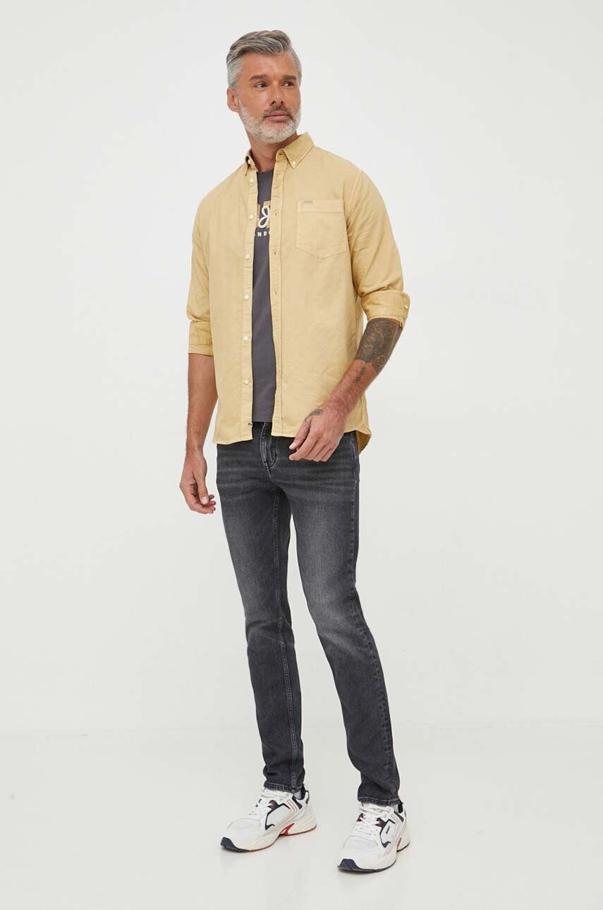 Pepe Jeans Košile Fabio béžová barva regular s límečkem button-down - Pepit.cz