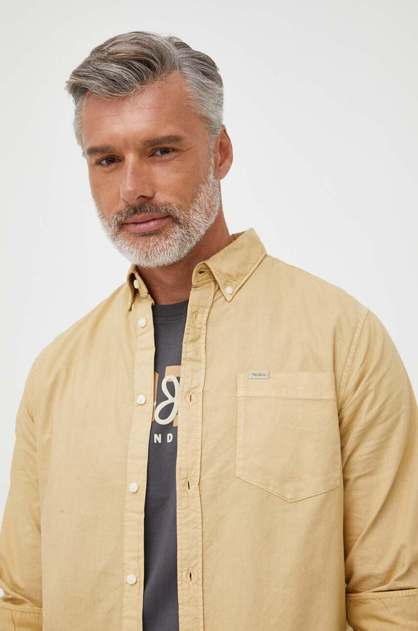 Pepe Jeans Košile Fabio béžová barva regular s límečkem button-down - Pepit.cz