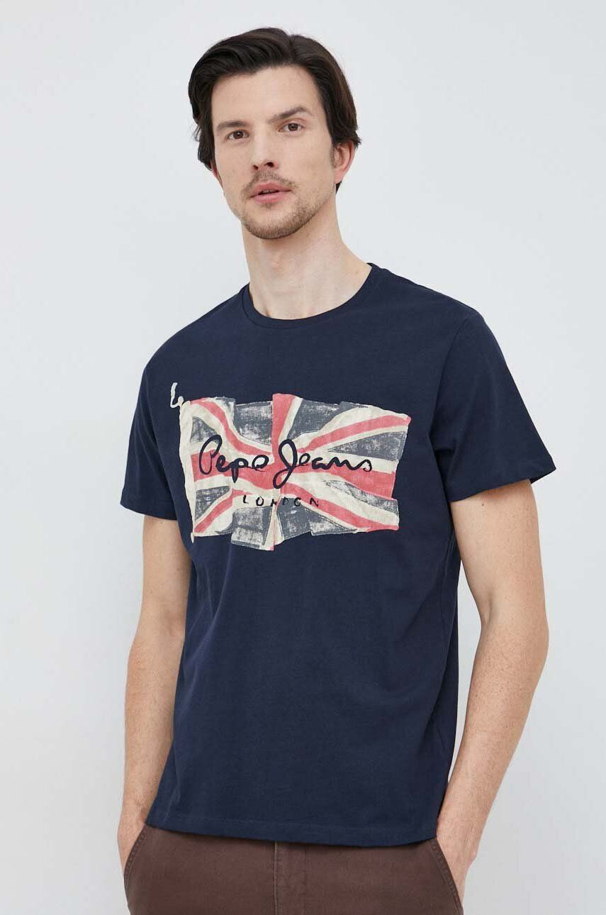 Pepe Jeans Bavlněné tričko Flag Logo tmavomodrá barva s potiskem - Pepit.cz