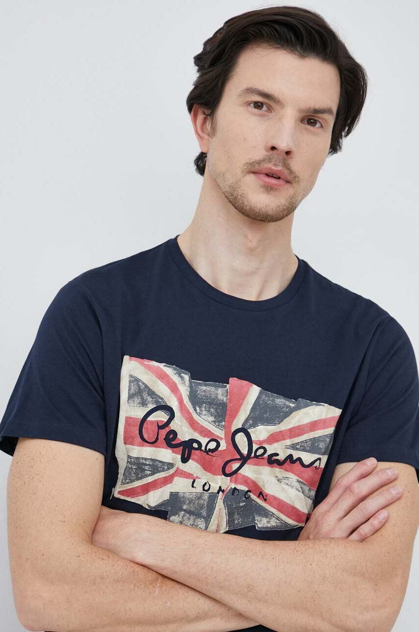 Pepe Jeans Bavlněné tričko Flag Logo tmavomodrá barva s potiskem - Pepit.cz