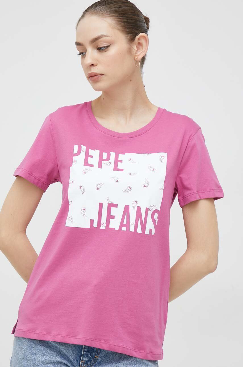 Pepe Jeans Bavlněné tričko Lucie růžová barva - Pepit.cz