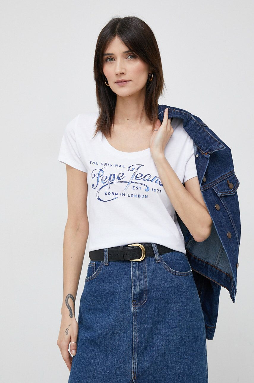 Pepe Jeans Bavlněné tričko Mery bílá barva - Pepit.cz