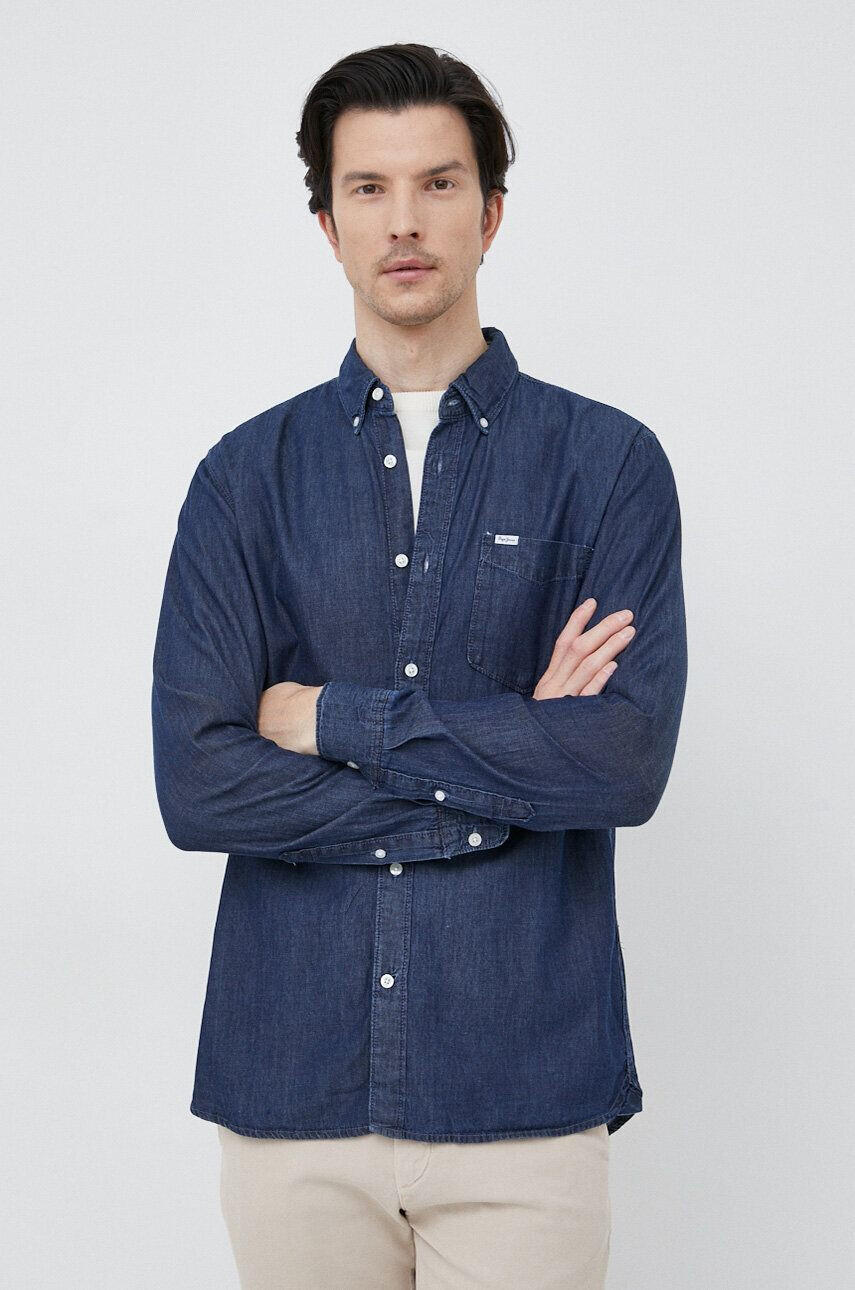 Pepe Jeans Bavlněné tričko Parton tmavomodrá barva regular s límečkem button-down - Pepit.cz