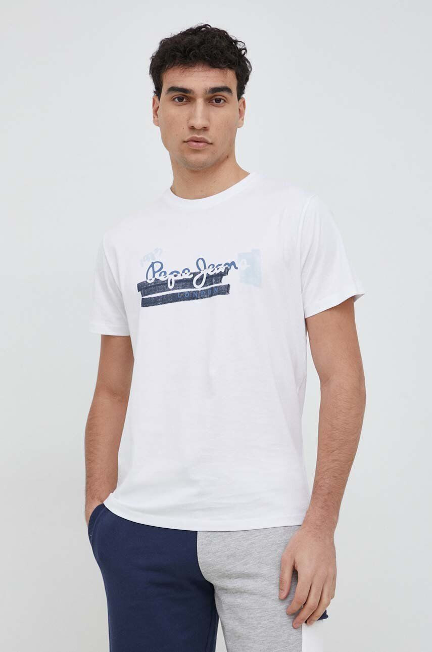 Pepe Jeans Bavlněné tričko Rafa bílá barva s potiskem - Pepit.cz