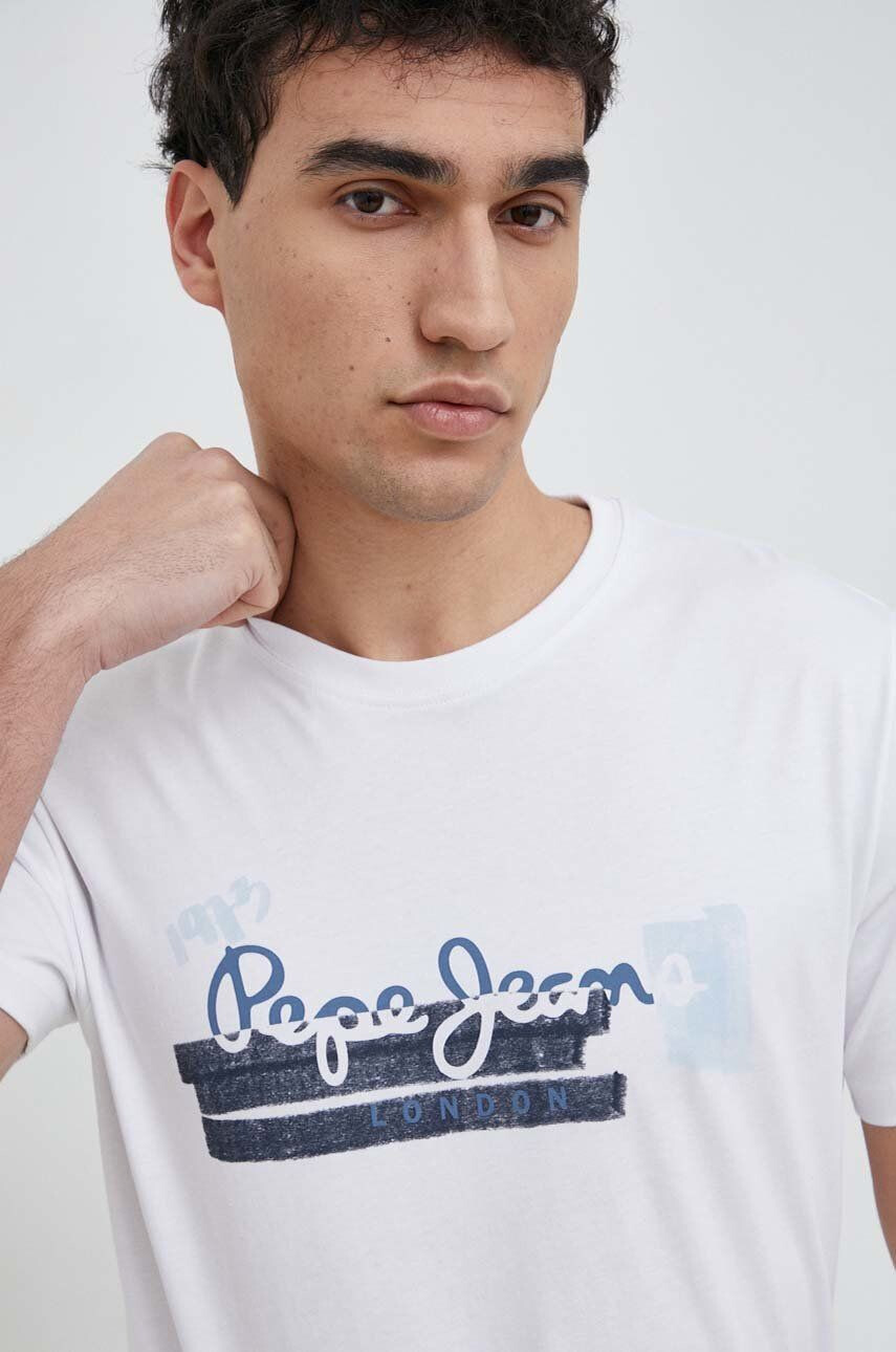 Pepe Jeans Bavlněné tričko Rafa bílá barva s potiskem - Pepit.cz