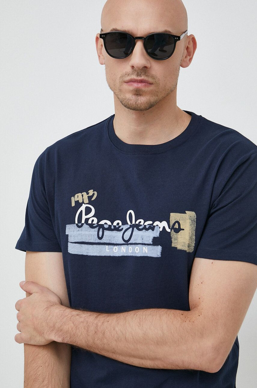 Pepe Jeans Bavlněné tričko Rafa tmavomodrá barva s potiskem - Pepit.cz