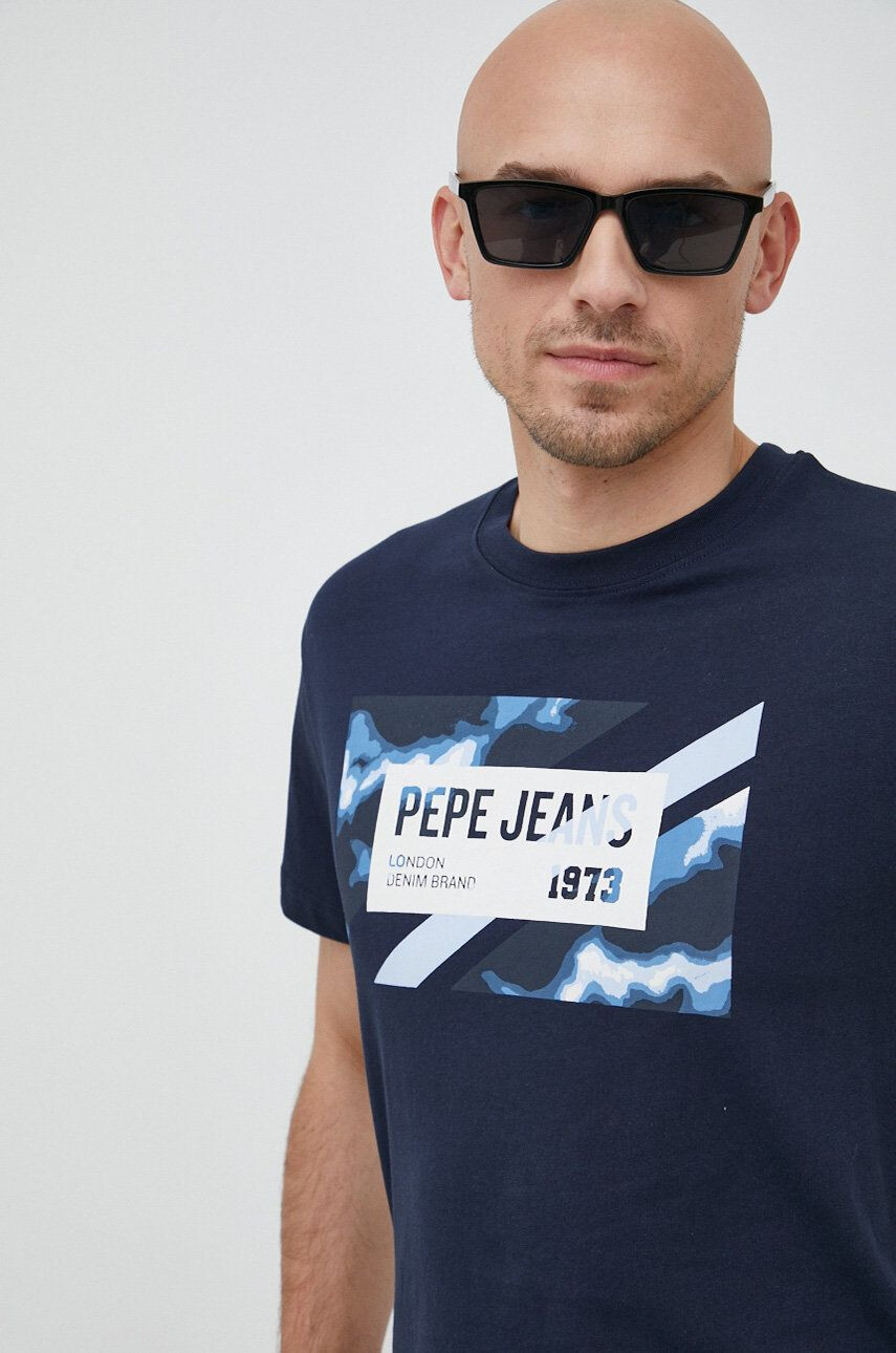 Pepe Jeans Bavlněné tričko Rederick tmavomodrá barva s potiskem - Pepit.cz