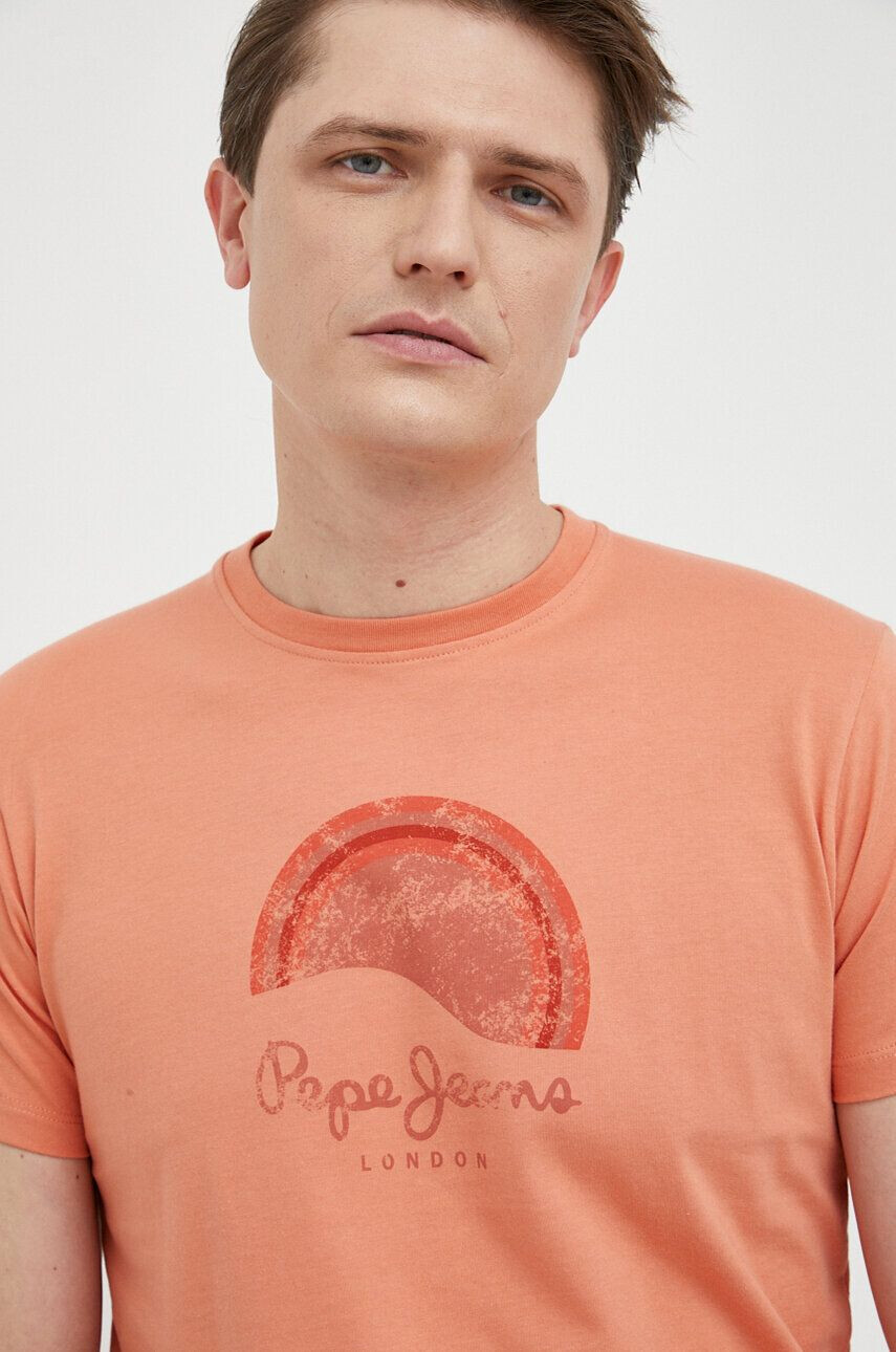 Pepe Jeans Bavlněné tričko Richmond oranžová barva s potiskem - Pepit.cz