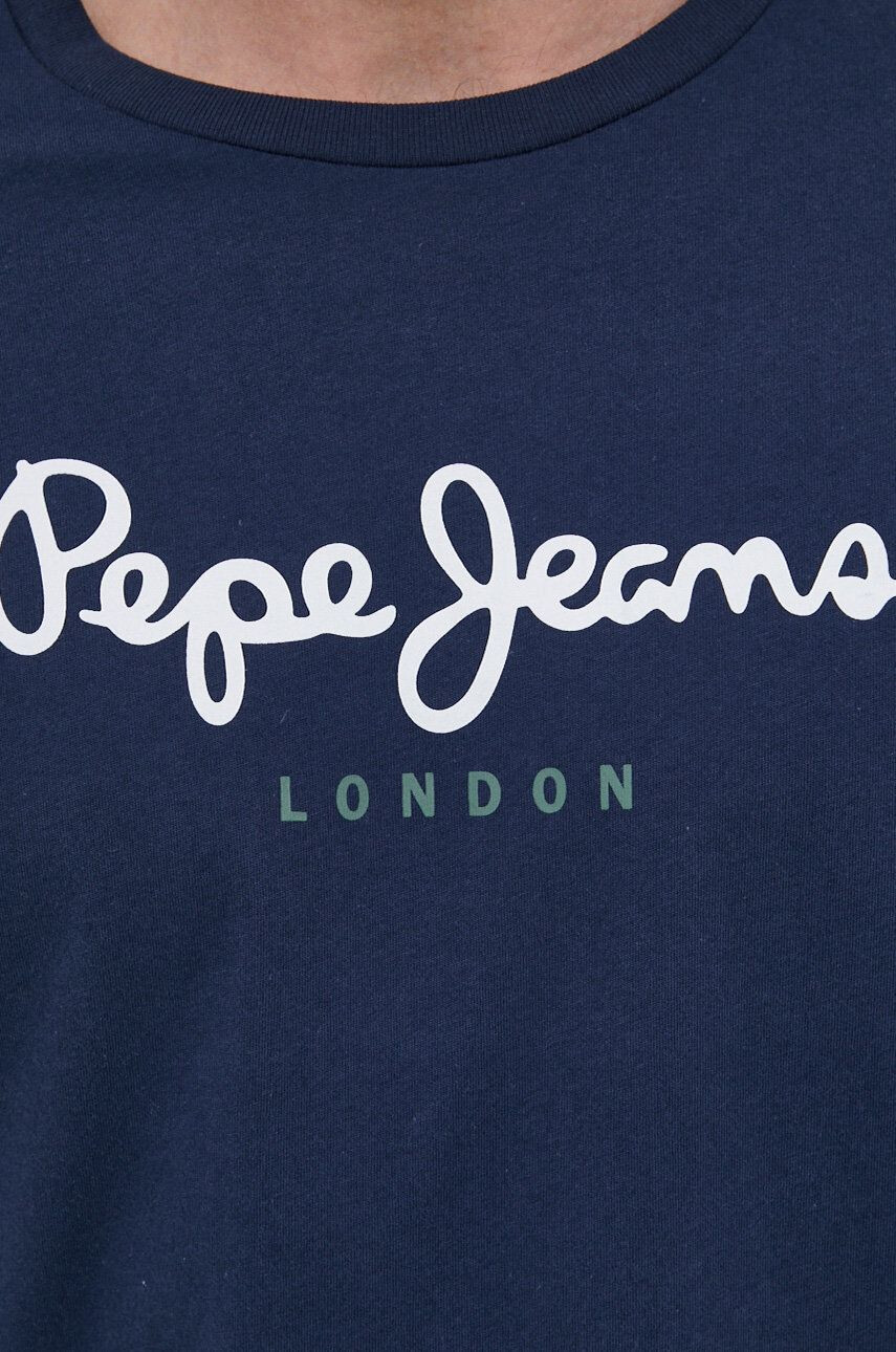 Pepe Jeans Bavlněné tričko s dlouhým rukávem tmavomodrá barva s potiskem - Pepit.cz