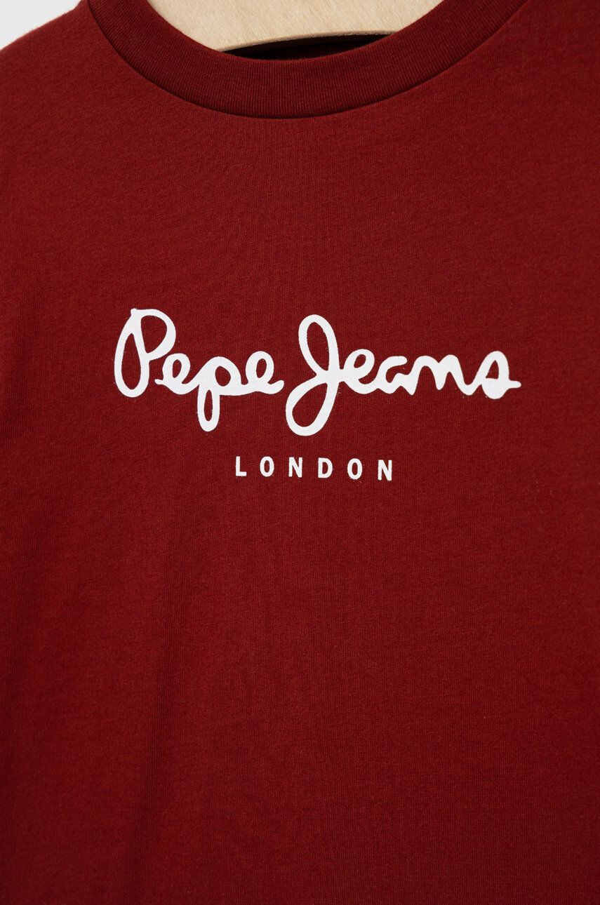 Pepe Jeans Bavlněné tričko s dlouhým rukávem červená barva s potiskem - Pepit.cz