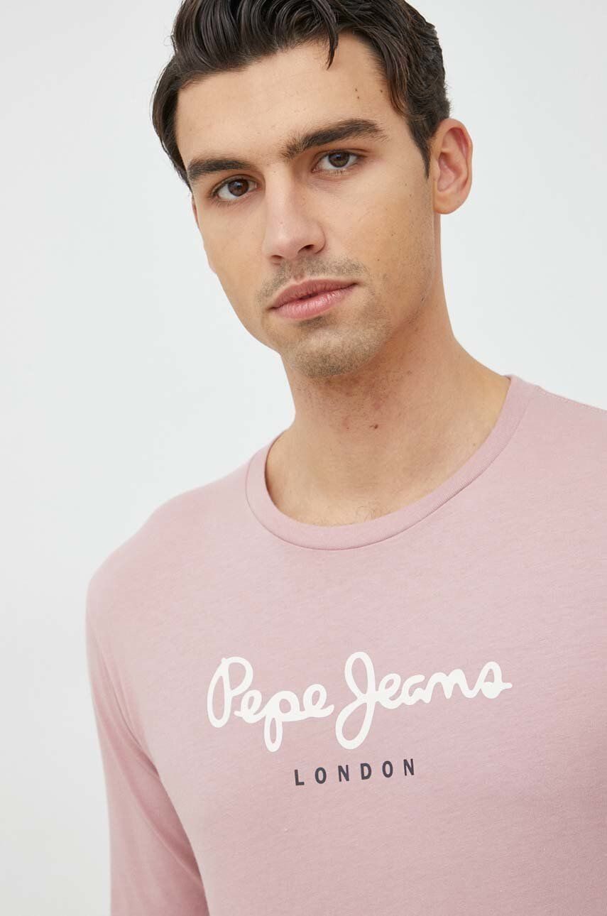 Pepe Jeans Bavlněné tričko s dlouhým rukávem Eggo Long N růžová barva s potiskem - Pepit.cz