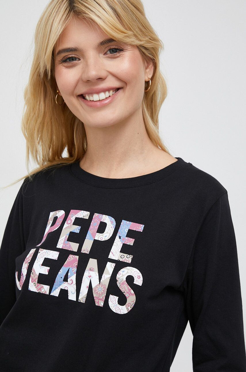 Pepe Jeans Bavlněné tričko s dlouhým rukávem Luna černá barva - Pepit.cz