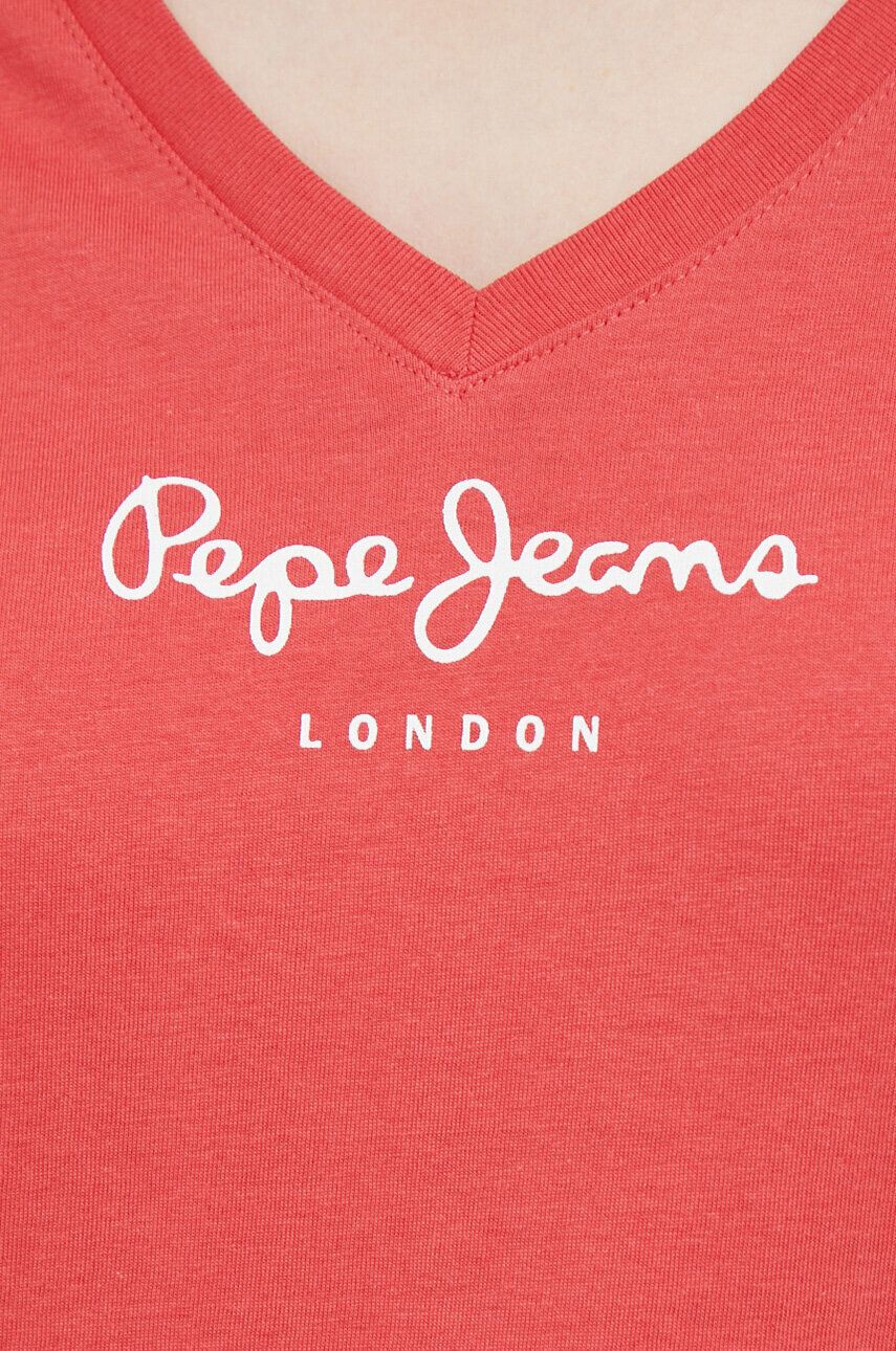 Pepe Jeans Bavlněné tričko Wendy V Neck červená barva - Pepit.cz