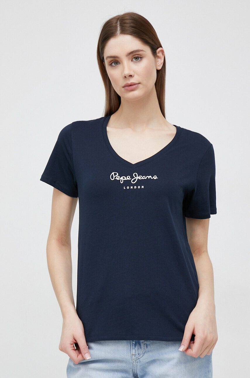 Pepe Jeans Bavlněné tričko Wendy V Neck tmavomodrá barva - Pepit.cz