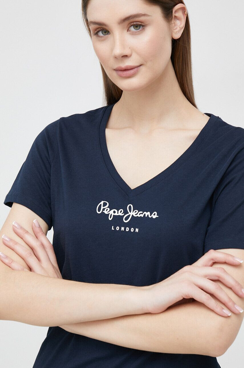 Pepe Jeans Bavlněné tričko Wendy V Neck tmavomodrá barva - Pepit.cz