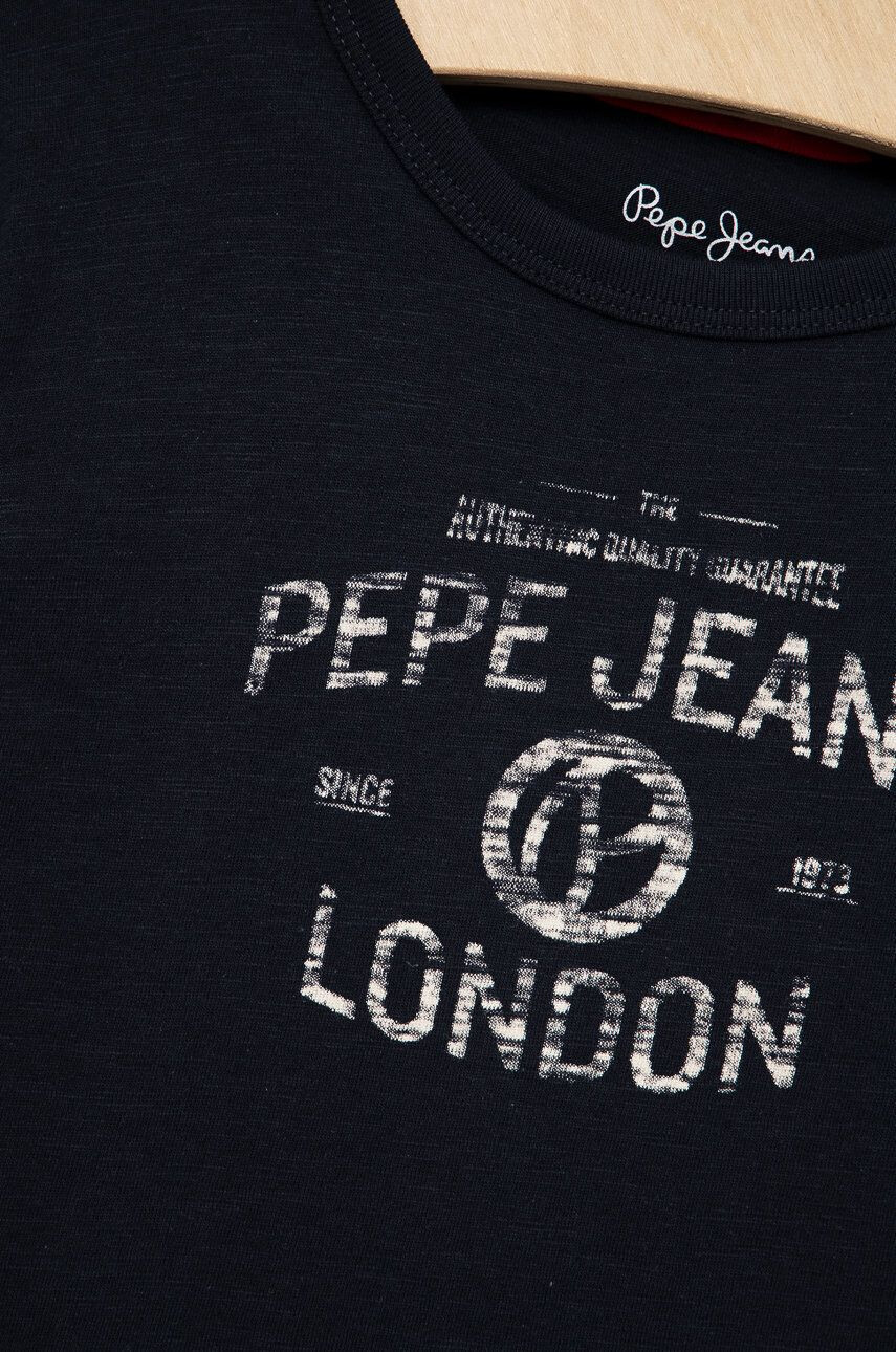 Pepe Jeans Dětská bavlněná košile s dlouhým rukávem Raven tmavomodrá barva s potiskem - Pepit.cz