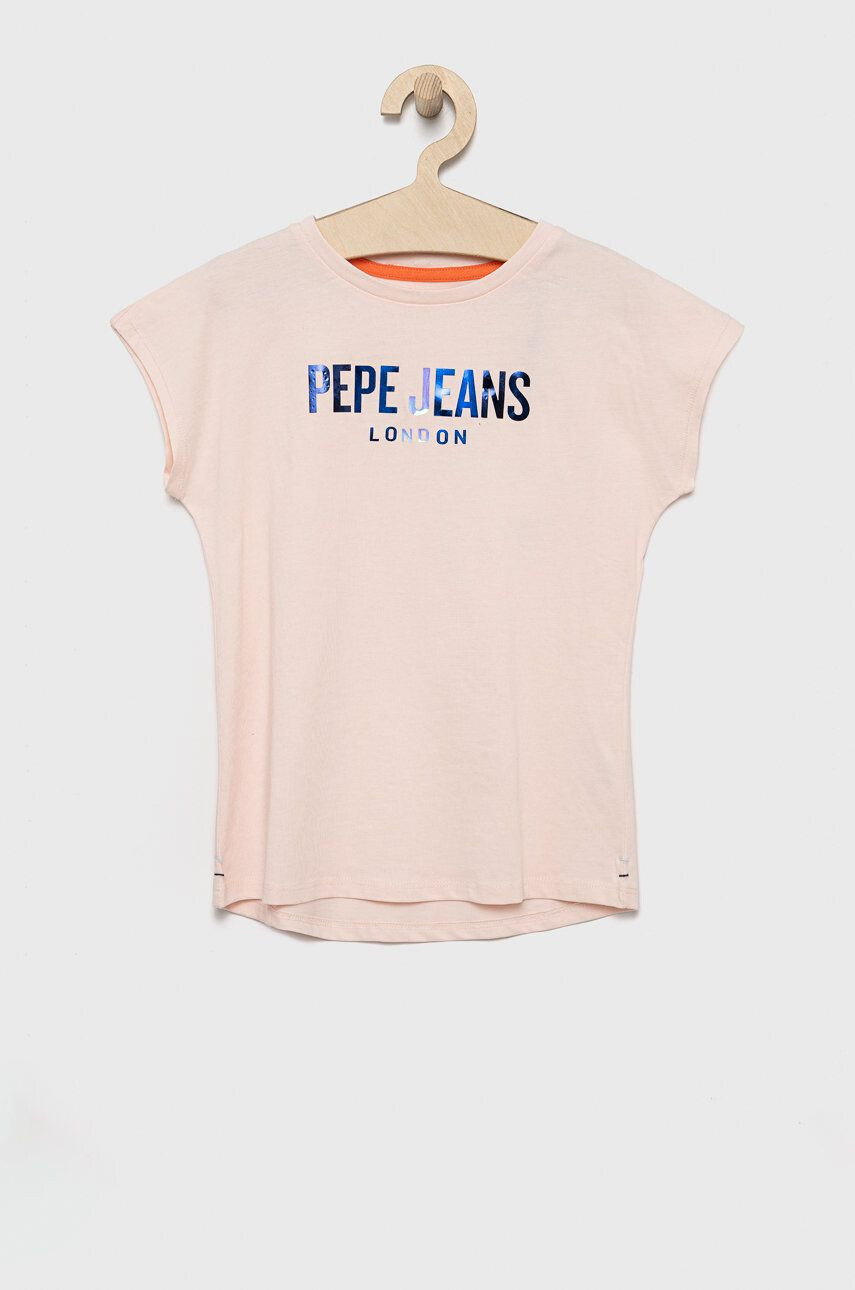 Pepe Jeans Dětské bavlněné tričko růžová barva - Pepit.cz