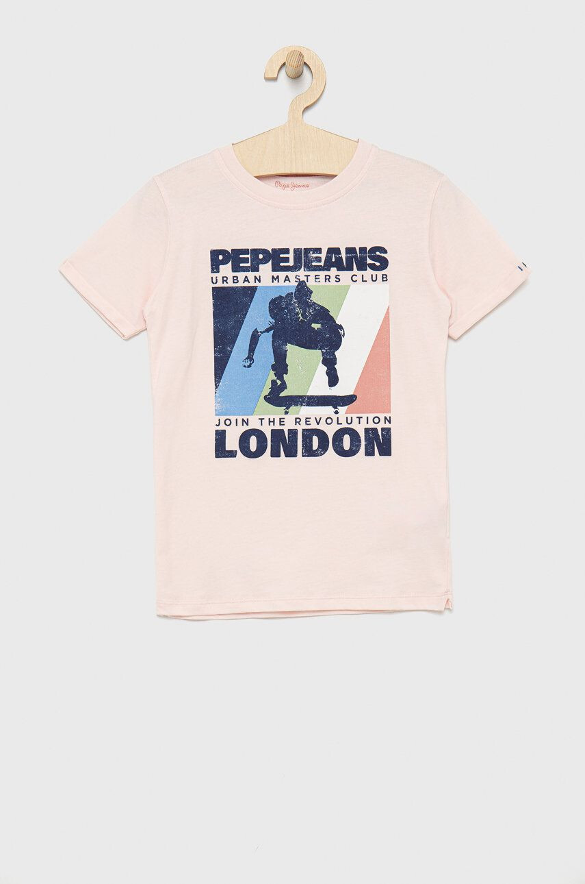 Pepe Jeans Dětské bavlněné tričko růžová barva s potiskem - Pepit.cz