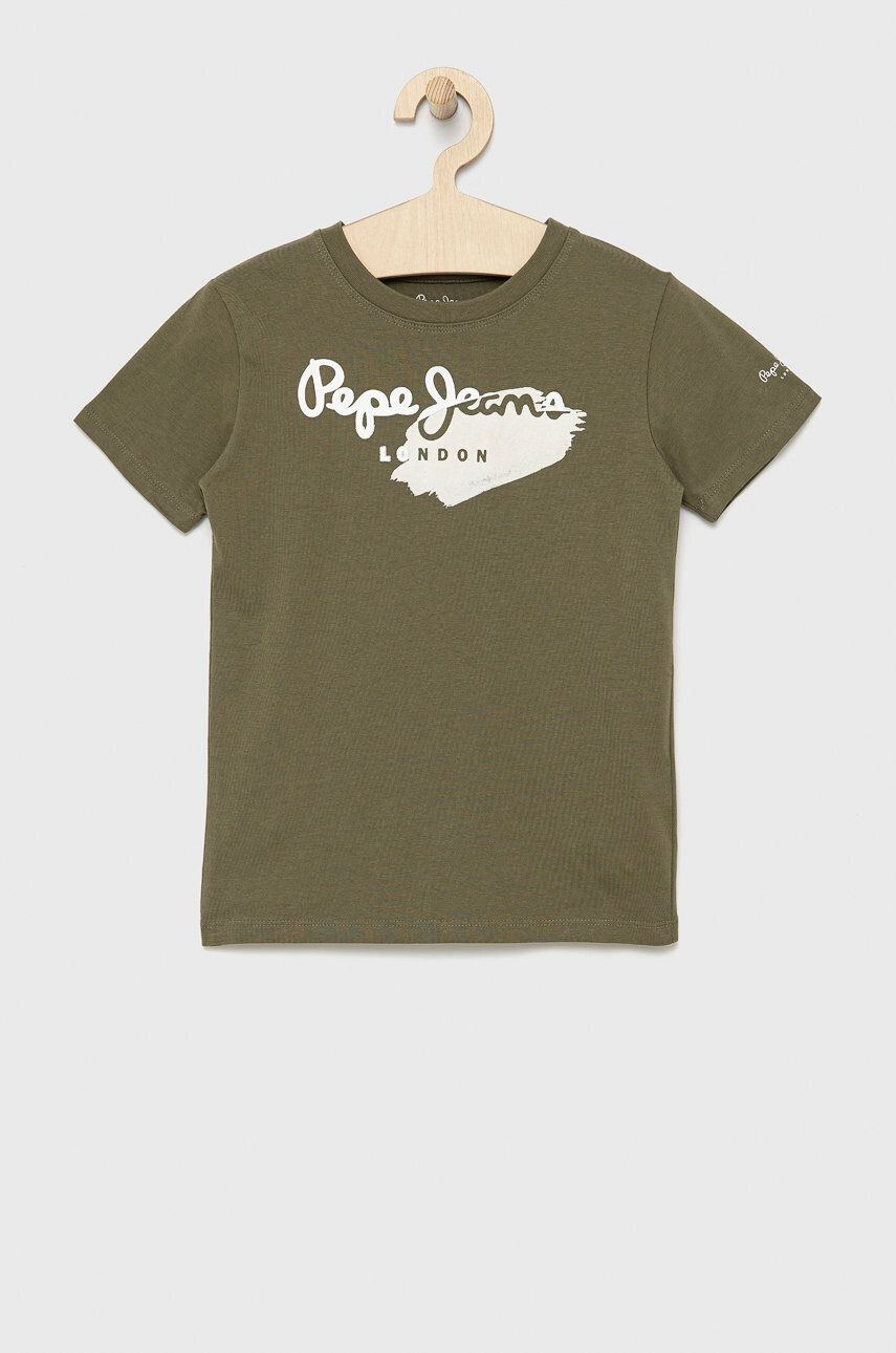 Pepe Jeans Dětské bavlněné tričko zelená barva s potiskem - Pepit.cz