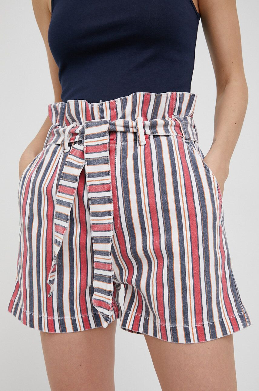 Pepe Jeans Džínové šortky Phoebe Stripe dámské vzorované high waist - Pepit.cz